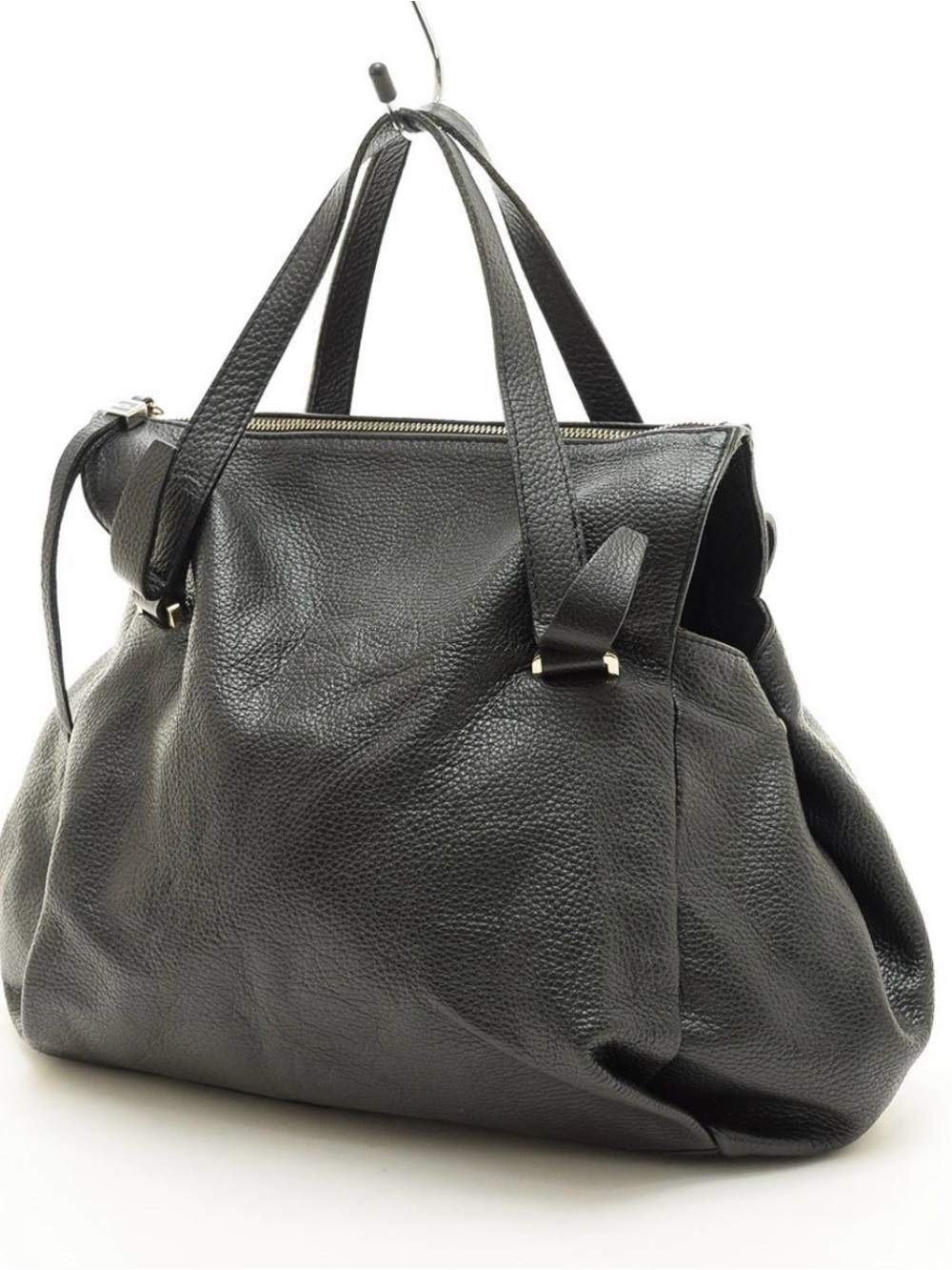 Gianni Chiarini Black Pebbled Leather Large Tote Handbag Made in Italy